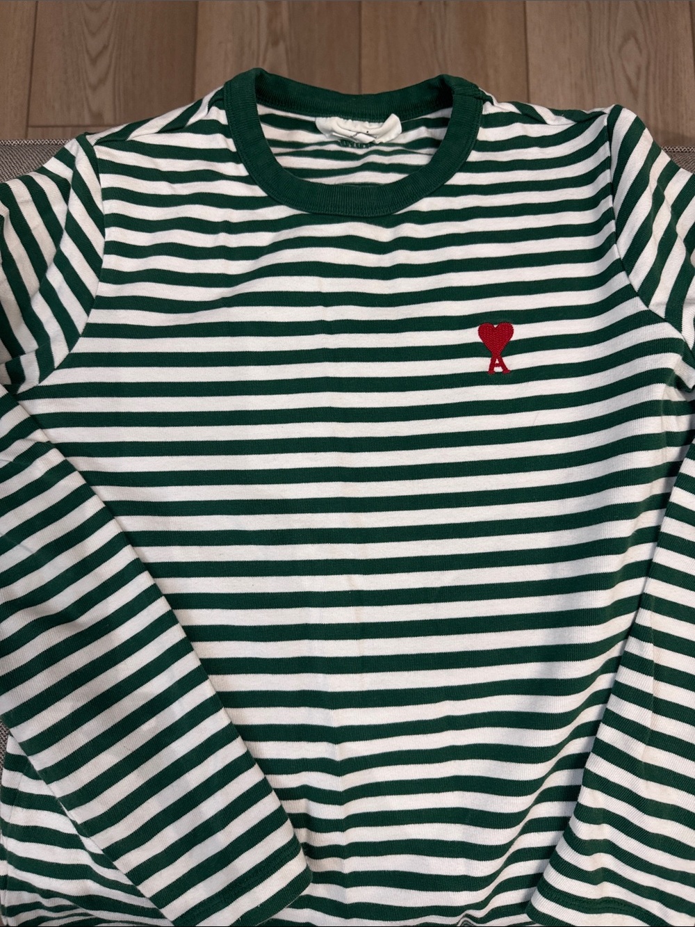 Ami Paris Green & White Striped Long-Sleeve Tee